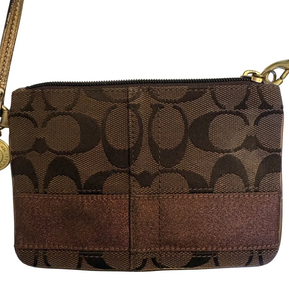Coach Wristlet Signature C Brown Bronze Gold - Picture 2 of 8